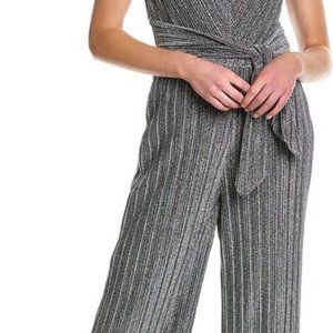 NEW S Metallic PLEATED Wide Leg Silver Romper Jumpsuit Sleeveless MAXI